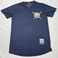 Milwaukee Brewers Baseball Jersey SS Button Navy Mesh CBS News 58 Promo Mens M