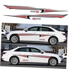 2 Pcs Car Side Sticker Long Stripe Graphic Auto Body Racing Sports Black-red