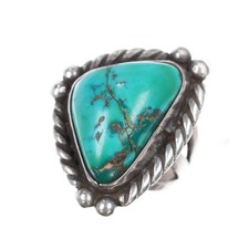 sz8.5 40's-50's Navajo triangular sterling silver ring w/large turquoise