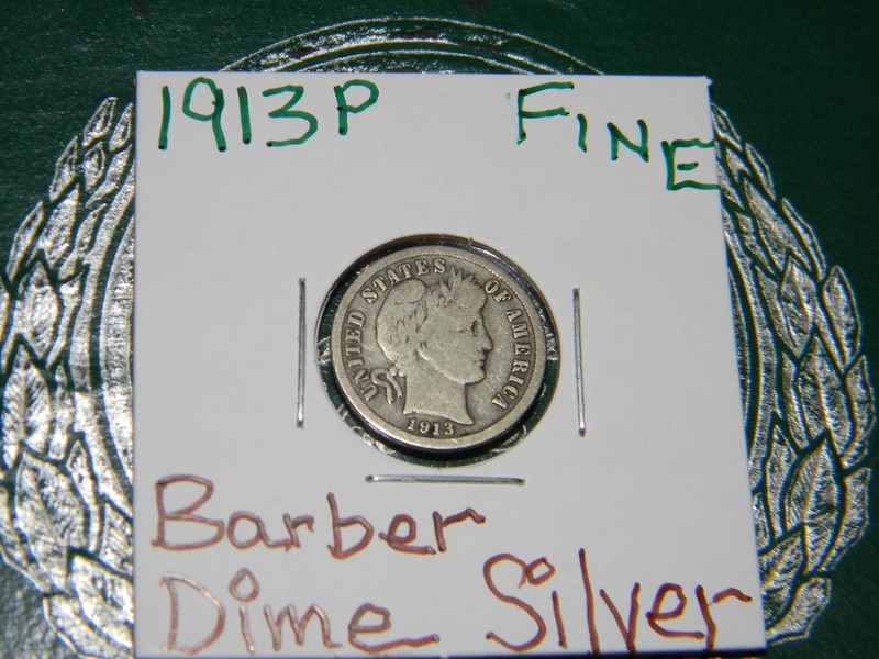 1913 P Barber Dime 90% Silver Dime- FINE- US Collectible Coin