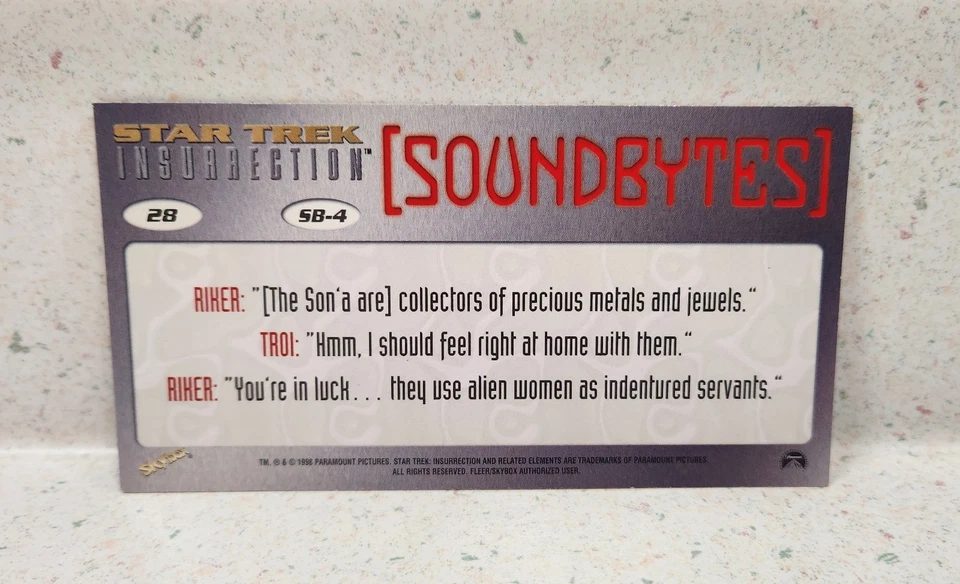 Star Trek Insurrection Soundbytes #28 Consejero Troi FIRMADO Marina Sirtis 1998 Foto 2 de 4