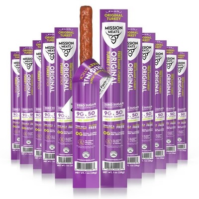 Mission Meats Turkey Sticks, 100% Free Range Turkey Jerky, Zero Sugar, Delici...