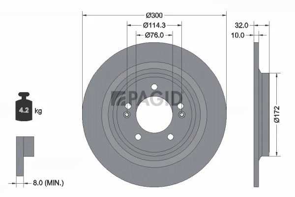 2x PAGID Disque Plein Ø300mm pour Kia Sportage V NQ5 Hyundai Tucson NX4A - Photo 1/1