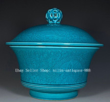 7.6" DaMing Hongzhi Year Marked Blue Glaze Porcelain Dragon Phoenix Bowl Bowls