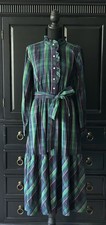 Free Assembly 100% Cotton Green Navy Plaid Ruffle Belted Midi Dress Size S (4-6)