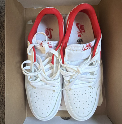 Nike Air Jordan 1 Low Men s White/Red Colorblock Low Top Lace-Up Sneaker