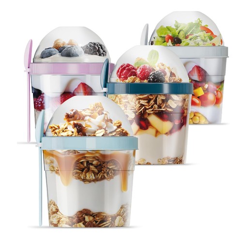 4-Pack Parfait Cups with Lids Reusable - Airtight & Portable Yogurt Container...
