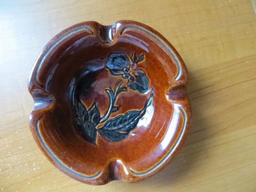Vintage HAEGER Pottery Floral BROWN  Ashtray 935 Trinket Dish