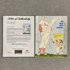 Satchel Paige Autographed 1973 Tulsa Oilers Baseball Program PSA/DNA