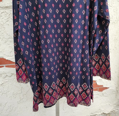 16/18 ULLA POPKEN Cotton Tunic Top Shirt Stretch 3/4 Sleeve Blue Print 16 18 - Picture 10 of 14