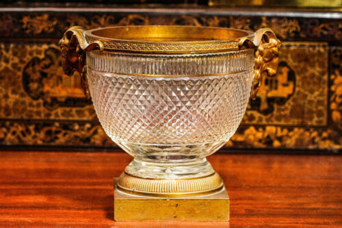 Stunning Antique Gilt Bronze Crystal Centerpiece Oval Floral Flower Bowl - Picture 2 of 14