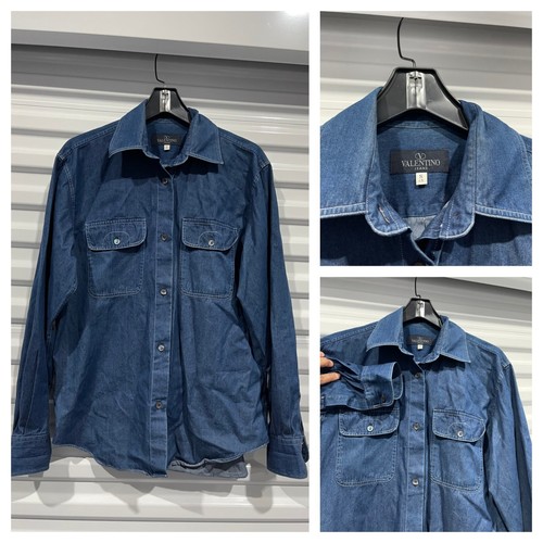 VALENTINO JEANS Blue Chambray denim Western pocket CPO Cotton Shirt Men SZ S 46 - Picture 2 of 24