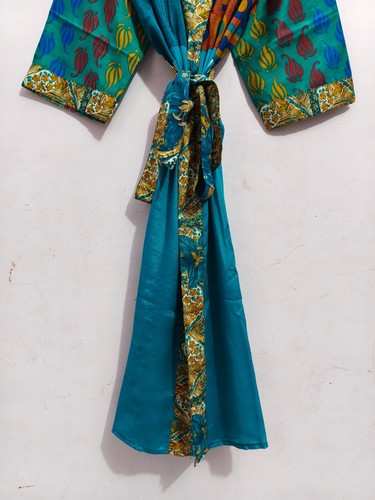 Woman's Maternity Gown Sari Silk Long Dress Bathing Gown Indian Kimono, B-4042 - Picture 4 of 7