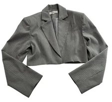 Style Addict Mardi Crop Jacket in Pinstripe Grey