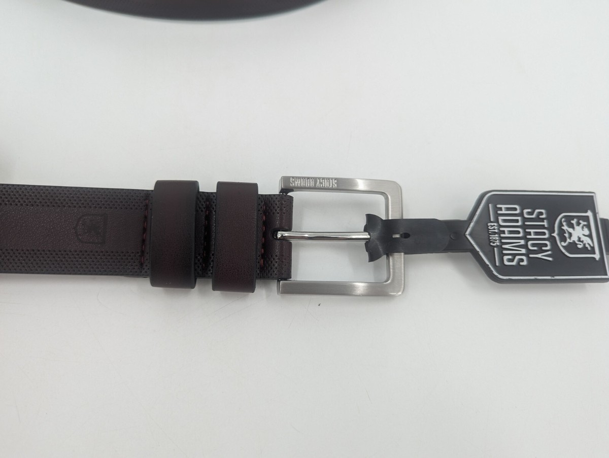 STACY ADAMS Black Grain Leather Belt with Silver Buckle Chain Accent Noir - Classic Black Italian Leather Belt With Silver Buckle  main image 3