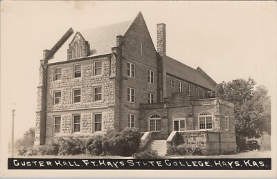 RPPC Postcard KS Kansas Hays Fort Hays State College Guster Hall   c. 1942