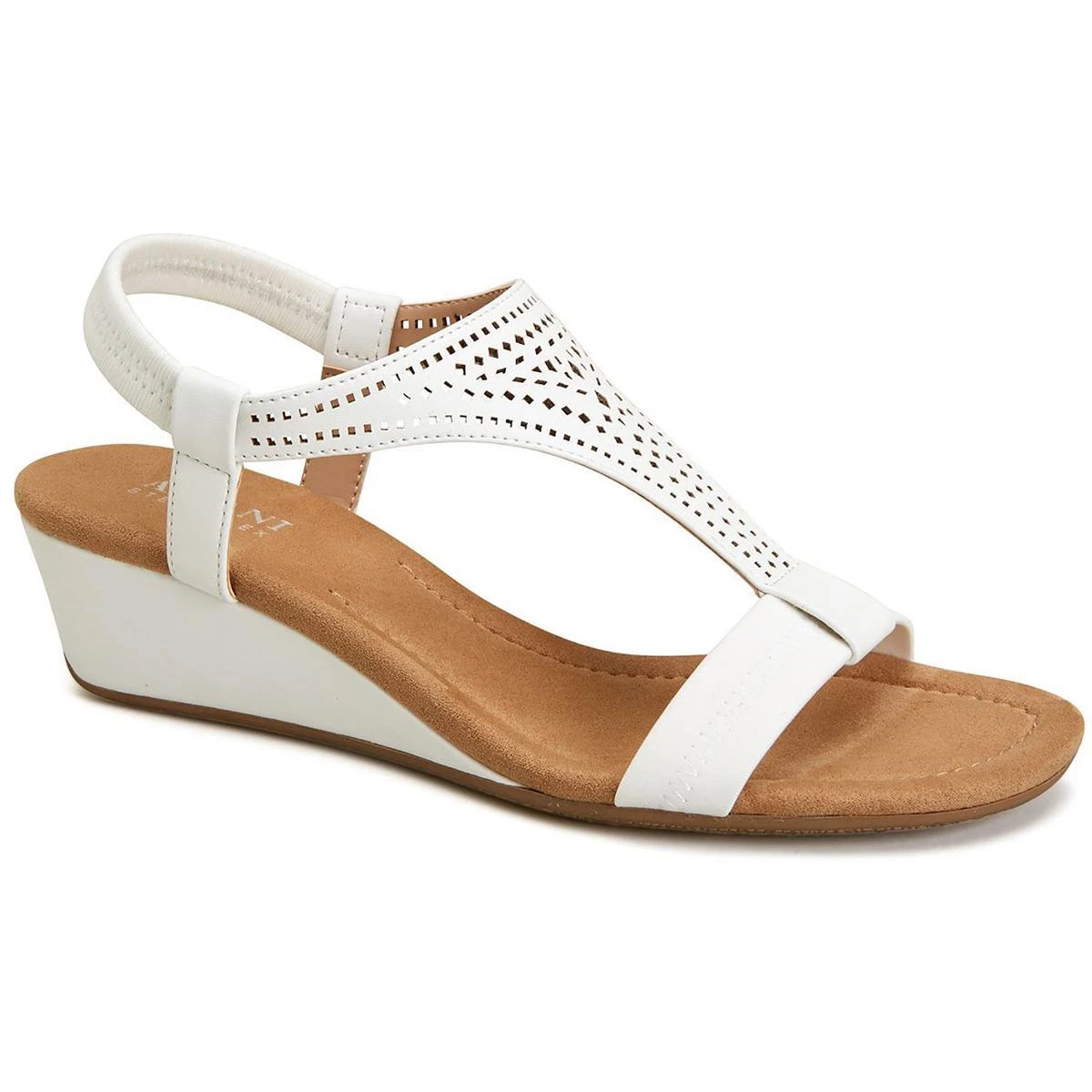 Alfani Womens Vacanza Faux Leather T Strap Wedge Sandals Shoes
