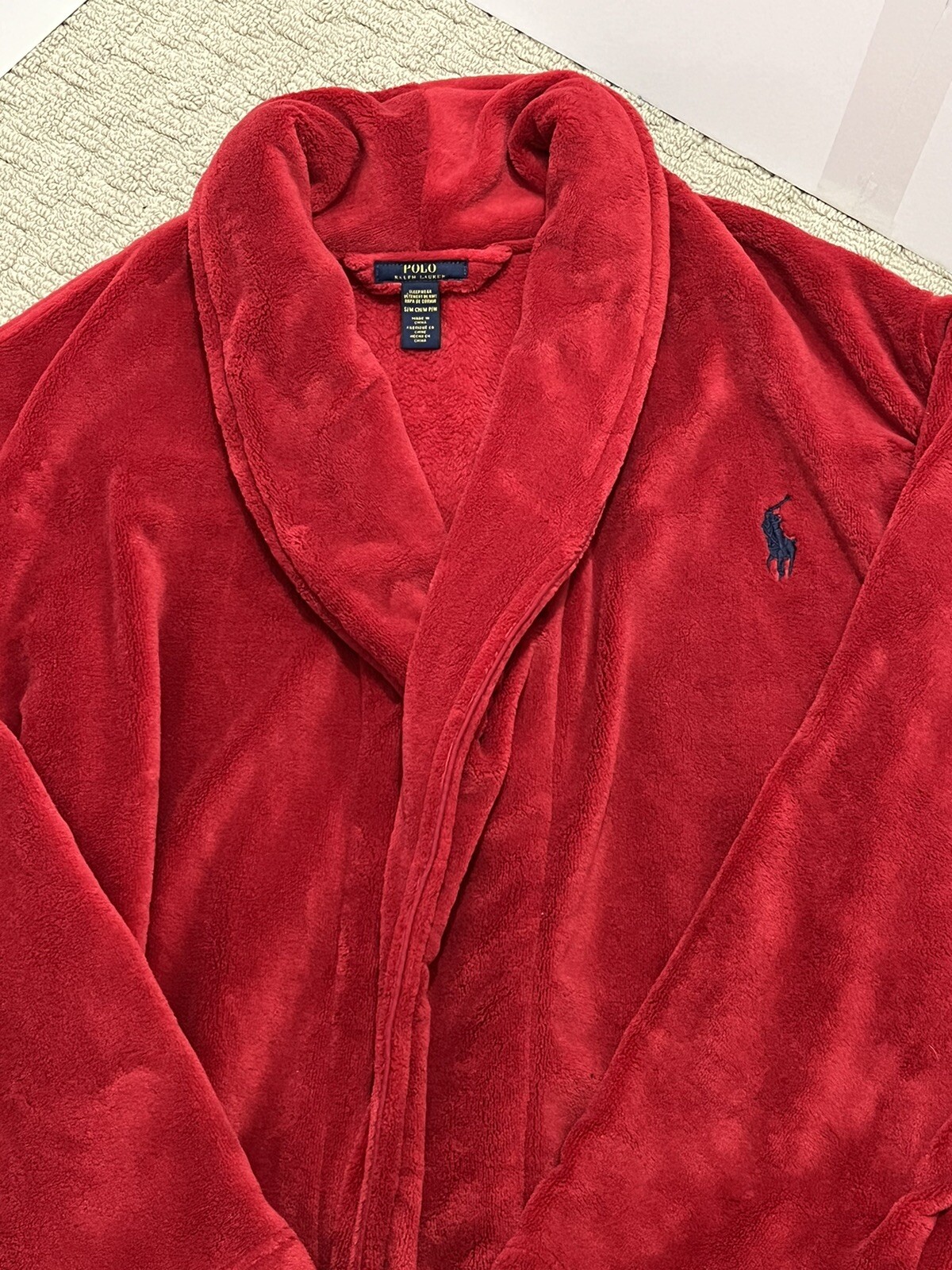 POLO Ralph Lauren Men's Plush Red Bath Robe Size Small Gem