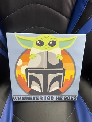 Mandalorian Star Wars Box Frame Picture Baby Yoda Comic Walls 12'' by 12'' Sq.
