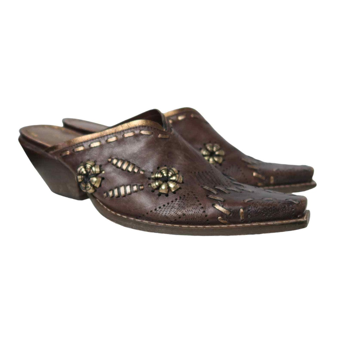 Vintage BCBGirls brown leather gold floral embroidered western