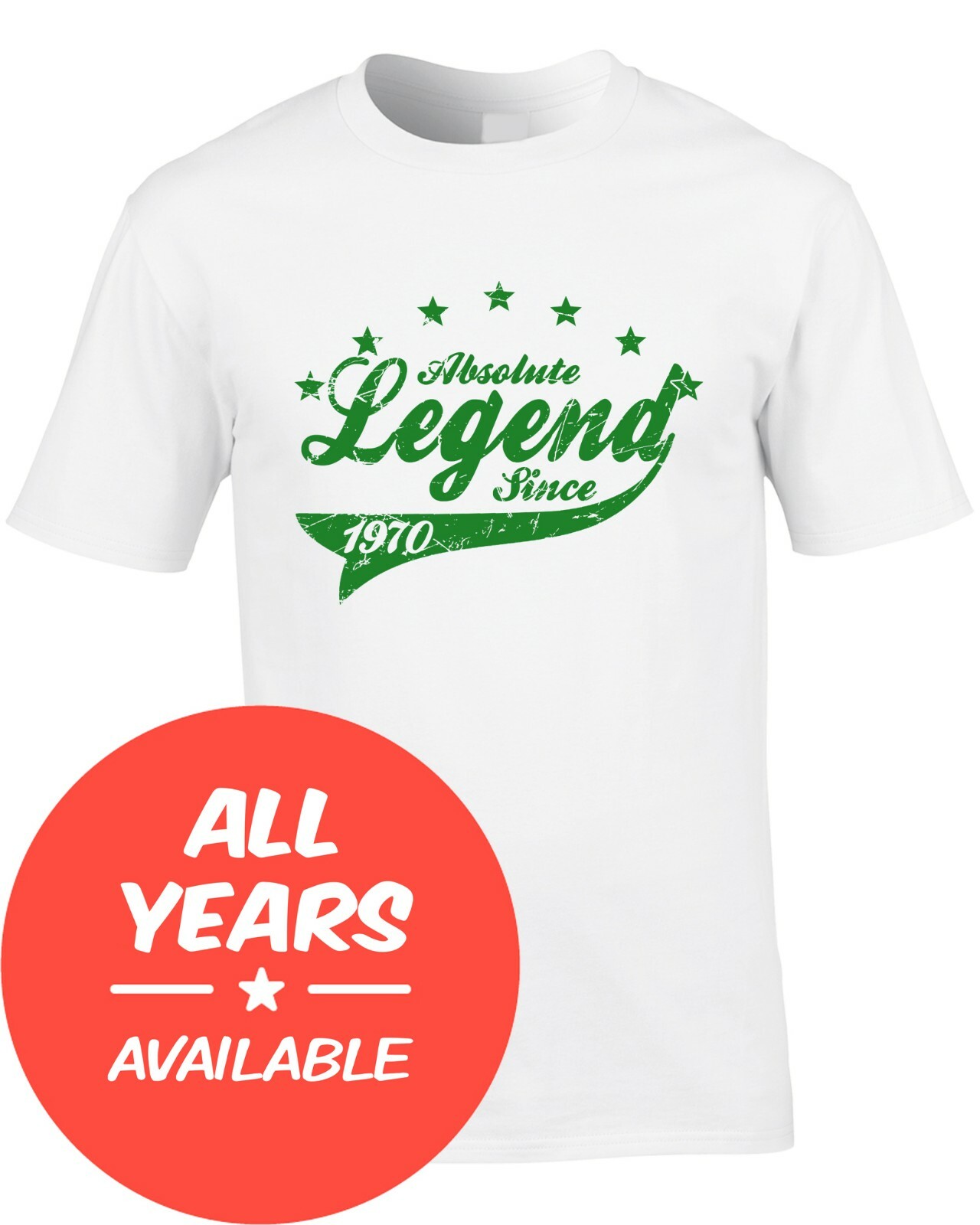 ALTRA T shirt compleanno personalizzata regalo leggenda assoluta dall'anno a scelta anni 70 50