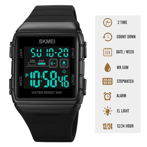 SKMEI Mens Digital Watches LED Countdown Stopwatch Alarm Date Casual Sport Watch - Picture 3 of 20