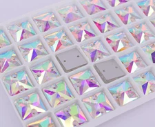 12x12mm Square Rhinestones White AB Glass Crystal Sew On Stone Sewing Flatback