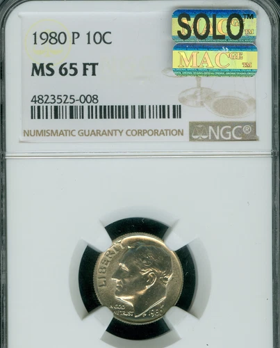 1980 P ROOSEVELT DIME NGC MS65 FT PQ MAC SOLO FINEST & SPOTLESS EXTREMLY RARE *