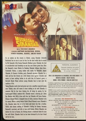 Muqaddar Ka Sikandar - *Amitabh Bachchan *Rekha RARE EROS/B4U Bollywood DVD - Picture 2 of 2