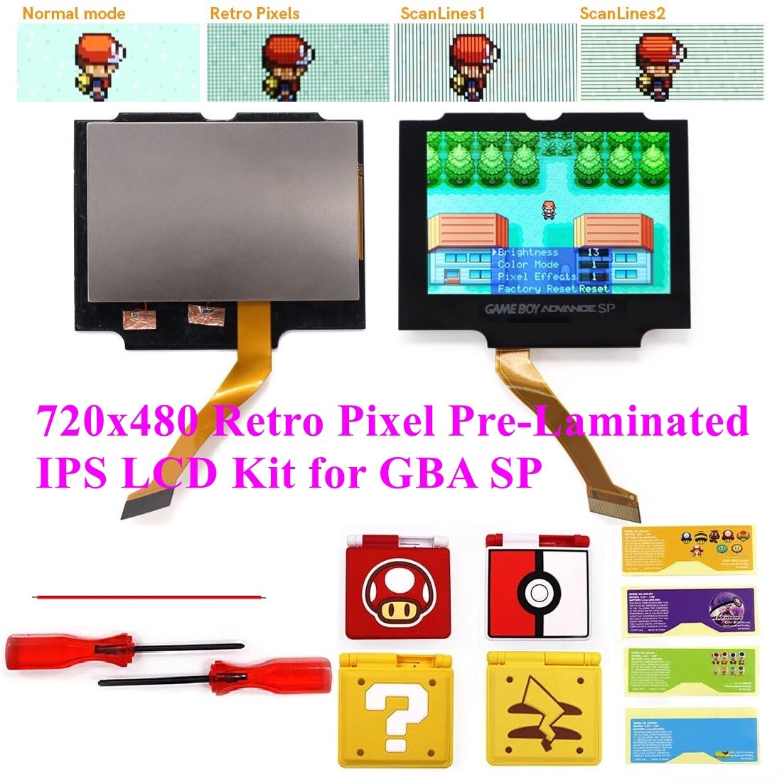 Easy Drop in V5 Pre-Laminated IPS High Backlight LCD+3D Housing Shell For  GBA SP