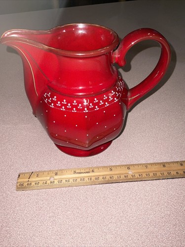Rosmarie Red Ceramic Floral pitcher, Germany , Unusual Shape, Vintage - Picture 4 of 6