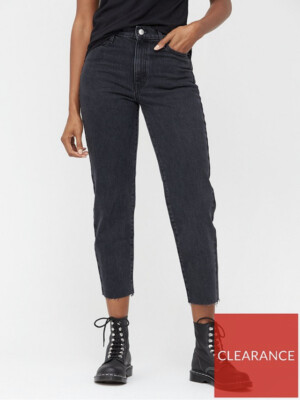 V by Very High Waist Straight Leg Jeans Black Wash Größe 12/34'' Long Leg Tall