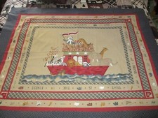 Country Noah Ark Nursery Quilt Fabric Panel With Blue Star Boarder