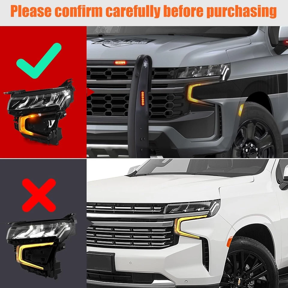 w/ Halogen Signal LED Headlights For 2021-2023 Chevy Tahoe Suburban Lamps LH RH Foto 3 de 4
