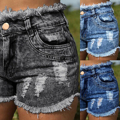 Womens Shorts Denim Summer Skinny Ripped Hot Pant Beach Holiday Trousers Jeans