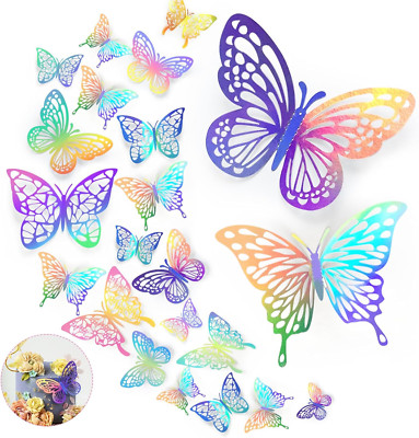 3D Schmetterlinge Deko,  48Pcs Bunter Laser Schmetterling Deko, Spiegel Schmette