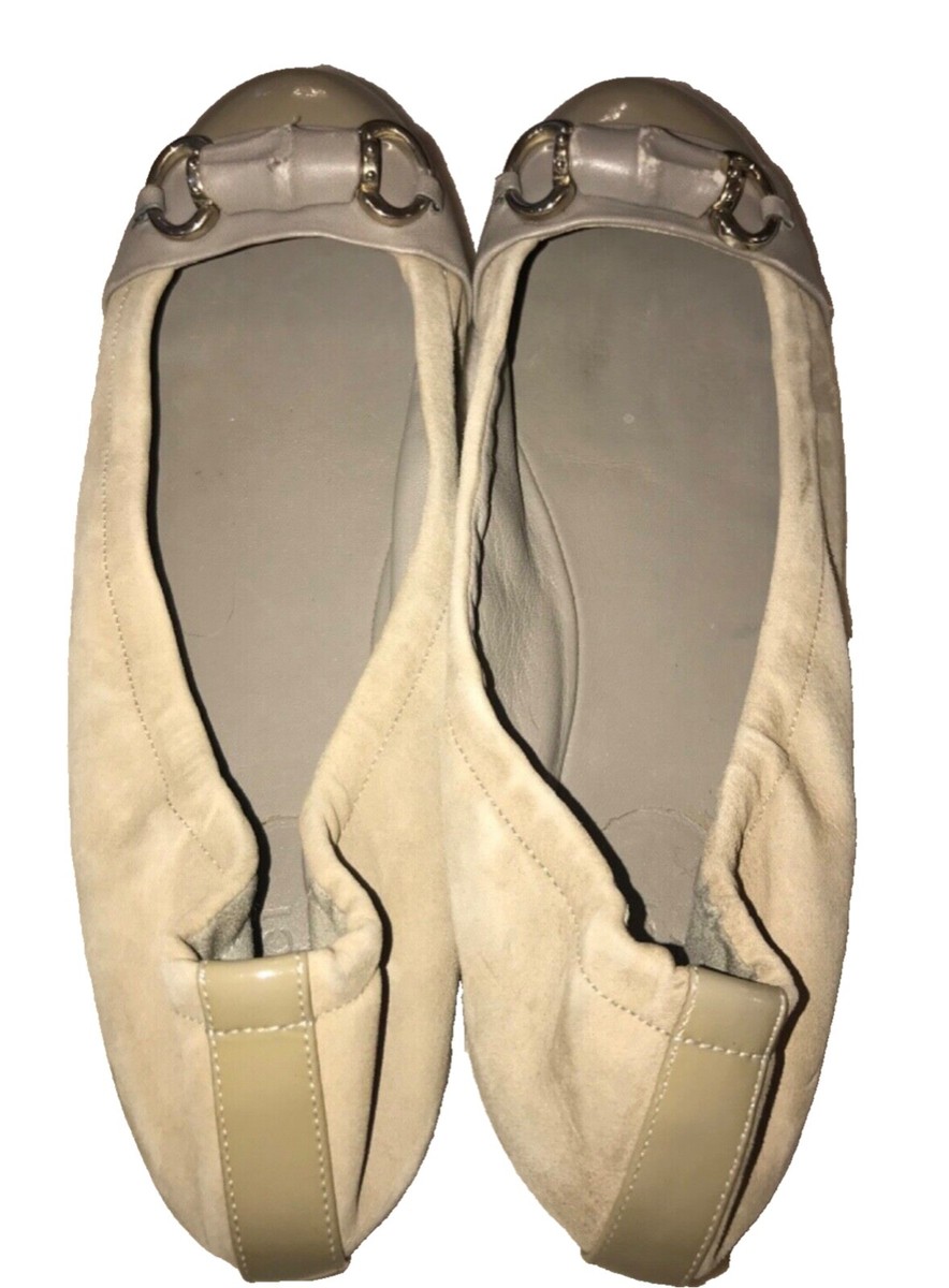 Gucci Bamboo Horse-bit Ballet Flats Woman Beige Suede Shoes