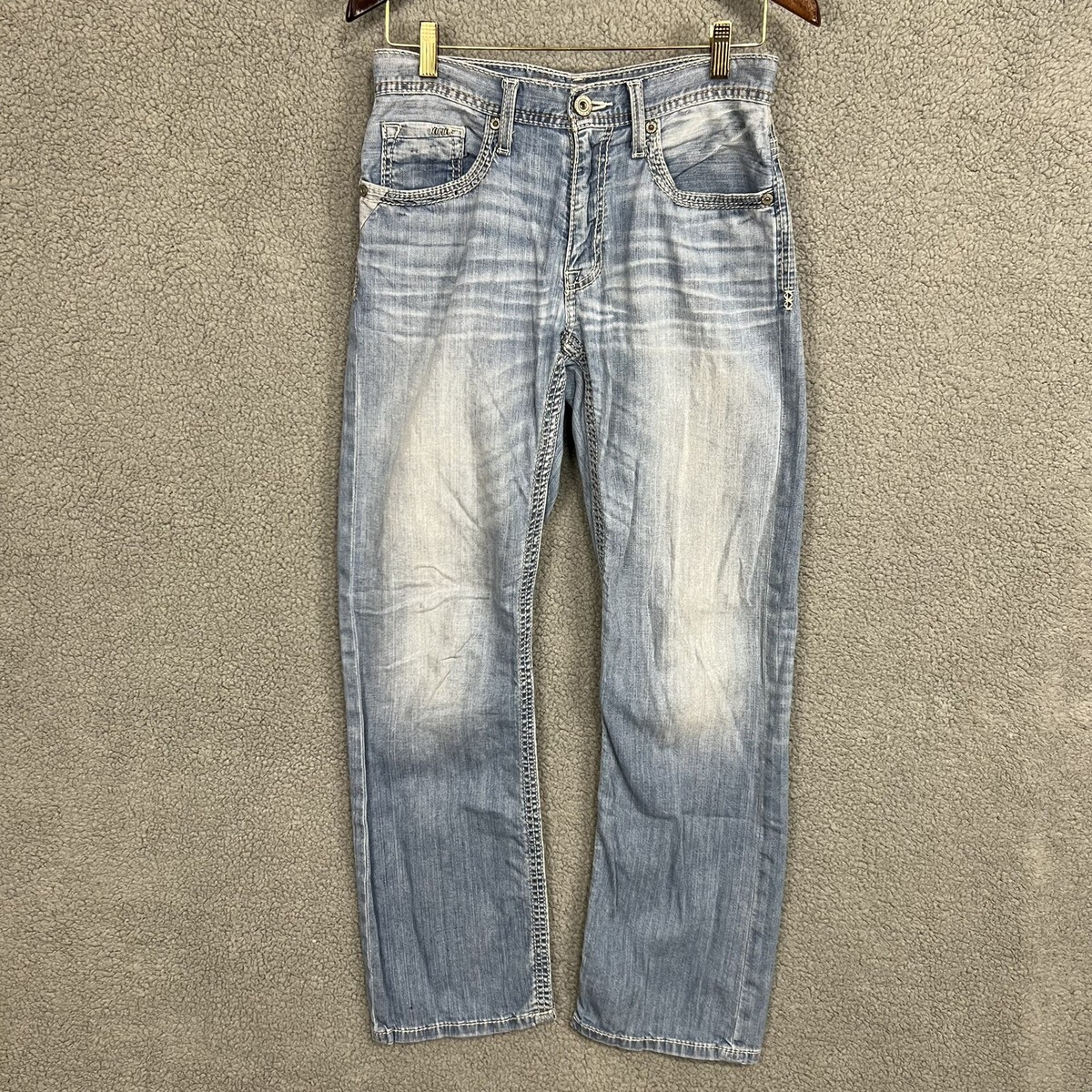 BKE Buckle Jake Jeans Mens 29R Bootcut Light Wash Denim Whiskering - Main Image