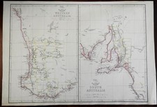Carte Weller Australie occidentale et méridionale île kangourou Perth Adélaïde vers 1860
