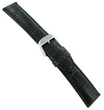 24mm Milano Matte Black Padded Stitched Genuine Leather Mens Watch Band 18980