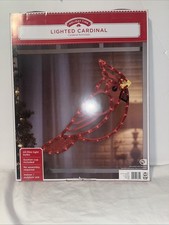 Holiday Time Christmas Red Cardinal Bird Lighted 20" Hanging Decor In/Out Door