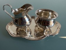 Antikes 3tlg Set K&auml;nnchen Zuckerschale Tablett Silber 835 Chippendale F&uuml;&szlig;e 214g