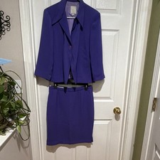 Dana Buchman Purple Skirt Suit Set Size 8 Polyester Jacket Skirt