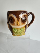 Burton  Burton Owl Coffee Tea Chocolate Brown Owl Mug Porcelain 12 oz Cup Vtg