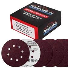 5" Red 8-Hole 40 Grit Sanding Discs, Box of 30 - Hook & Loop Backing Sandpaper