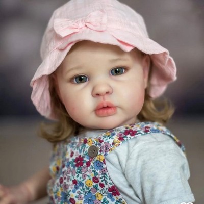 22in Reborn Baby Doll Rooted Hair Cloth Body Toddler Handmade Finished Doll Gift