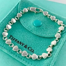Authentic Tiffany & Co. Puffed Heart Bracelet Silver 925 "7.2 WL3fe