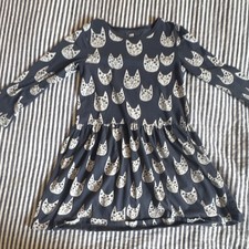 Tea Girls Fit & Flare Cat Animal Print Long Sleeve Cotton Knit Dress Size 7