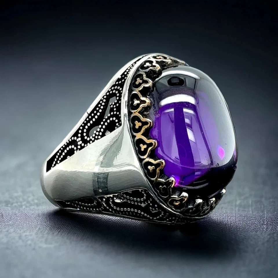 Anillo otomano turco hecho a mano de plata de ley 925 naranja amatista para hombre Foto 2 de 4