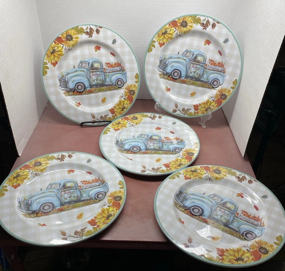 Northeast Harvest Sunflower Farms Pick Up Truck Fall Autumn Melamine 5 Plates - Image 2 of 4